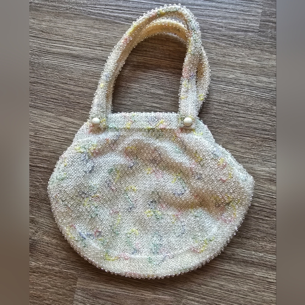 Corde Bead 50s Vintage Elegant Cream Beaded Women's Bag